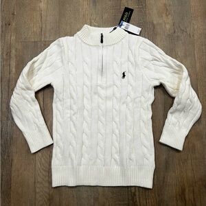 Polo Ralph Lauren Mens Cable Knit Cotton Quarter-Zip Sweater White Size Medium